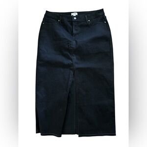 M Jeans By Maurice’s Denim Maxi Skirt Sz 16 Black Button Fly Front Slit Cotton